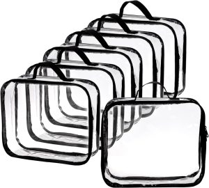 Fasmov 6 Pack Large Clear Travel Packing Cube, See-Through PVC Organizer, Vinyl Zippered Storage Bags Multipurpose Pouch with Handle for Suitcase Pants, Cashmere, Sweaters Shirts Dress Storage