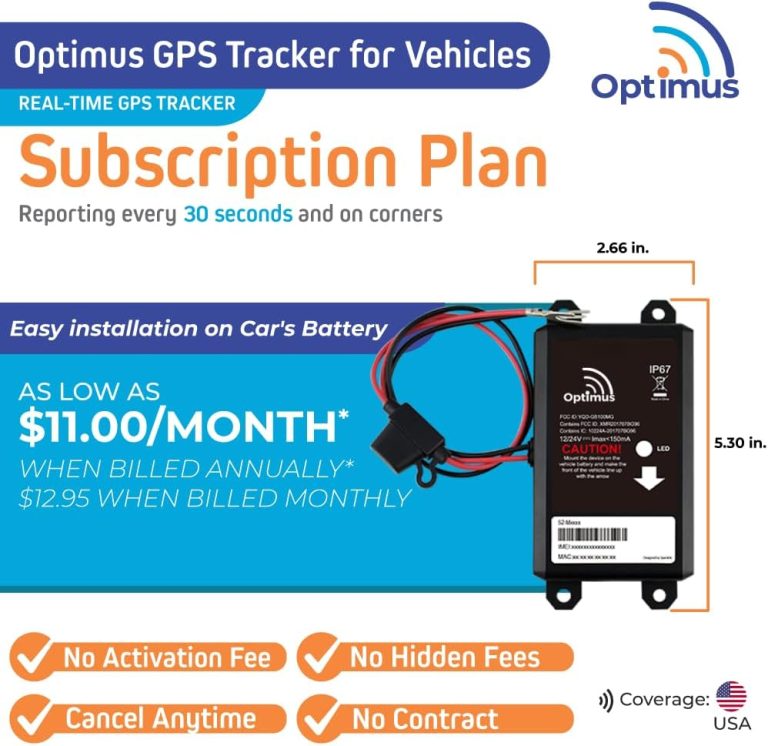 Optimus Wired GPS Tracker for Vehicles – Easy Installation on Car’s Battery – Low Cost Subscription Plan Options